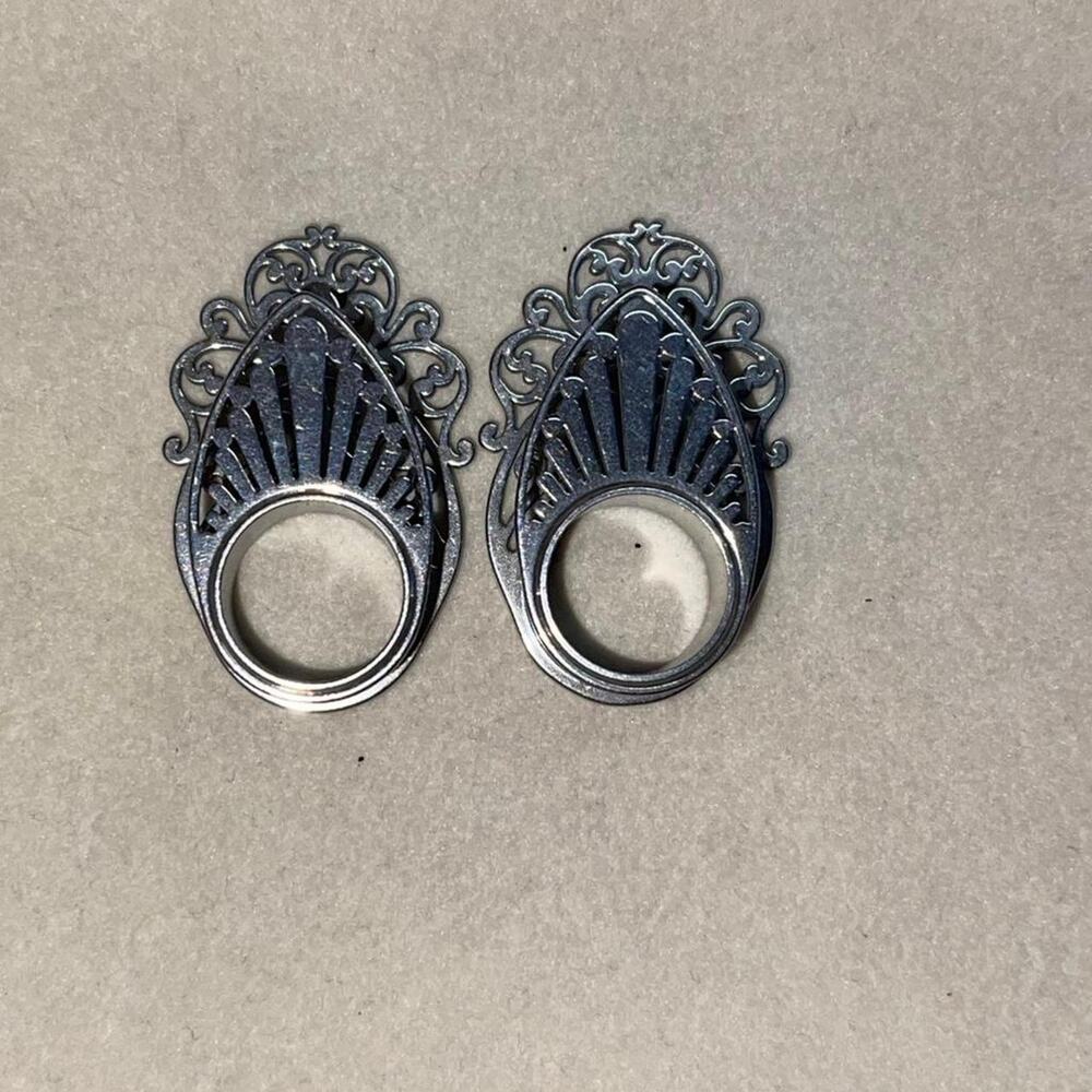 Black metal earrings with intricate